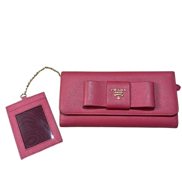 Prada pink saffiano leather bow long‎ wallet women’s - Picture 1 of 16